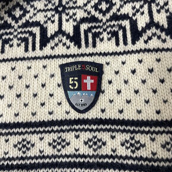 Triple 5 Soul Fairisle Wool Scarf Cream Snowflake Knit Outdoors Fleece * - Picture 2 of 10